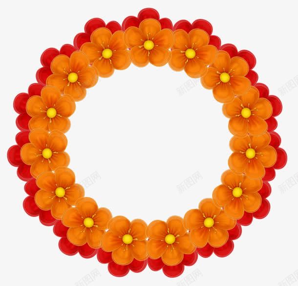 手绘边框圆形花朵png免抠素材_88icon https://88icon.com 圆形边框装饰 红色 花朵 黄色