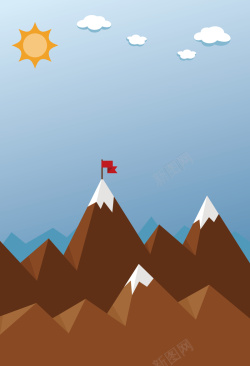 雪山登顶卡通雪山顶风景海报背景矢量图高清图片