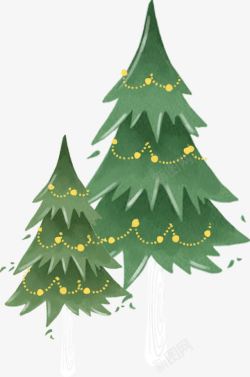 绿色手绘植物圣诞树素材