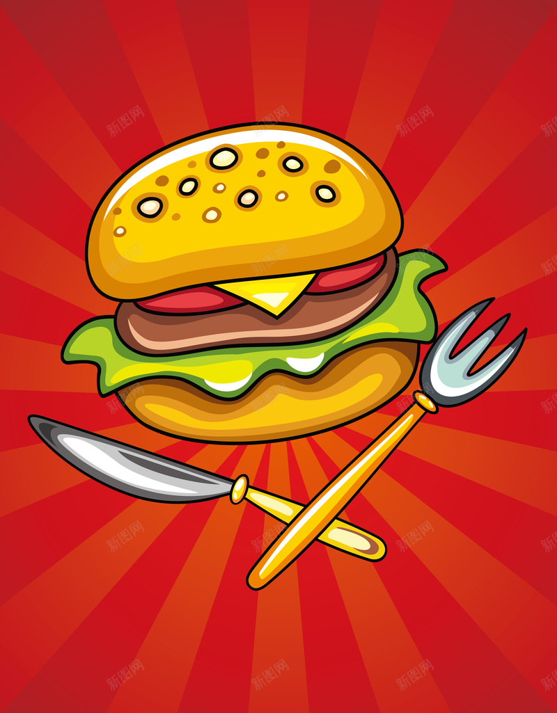卡通汉堡包海报矢量图ai设计背景_88icon https://88icon.com 几何 卡通 开心 扁平 手绘 渐变 狂欢 童趣 矢量图