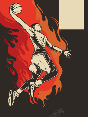 大气手绘青年篮球赛海报背景矢量图背景