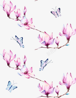 卡通手绘花朵与蝴蝶素材