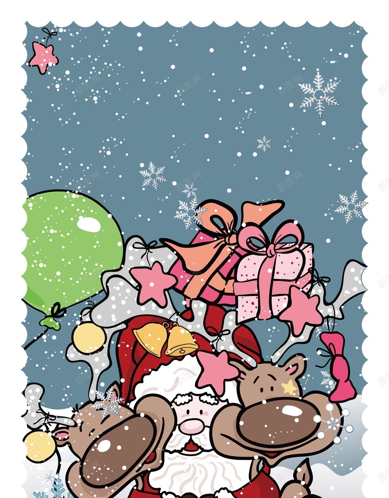 矢量卡通手绘圣诞老人驯鹿背景ai设计背景_88icon https://88icon.com 卡通 圣诞老人 圣诞节 手绘 梦幻边框 海报 矢量 童趣 背景 蓝色 雪景 驯鹿 矢量图
