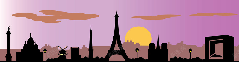 卡通梦幻巴黎城市剪影图矢量图背景