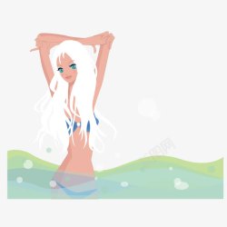 在河水中洗澡的白发美女素材