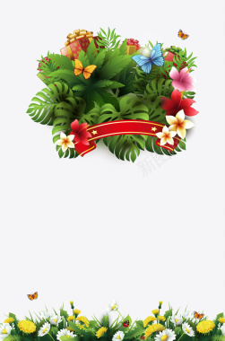 花卉绿叶夏季上新活动海报背景矢量图背景
