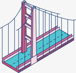 卡通建筑物红色大桥矢量图素材