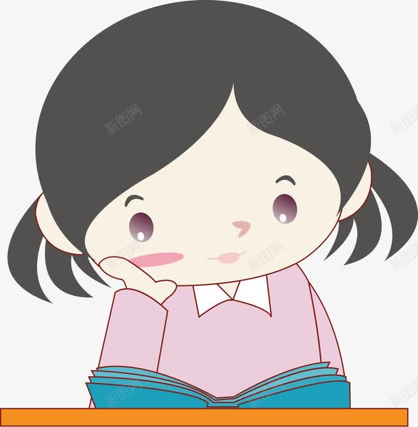 卡通小女孩png免抠素材_88icon https://88icon.com 卡通 小女孩 思考 看书
