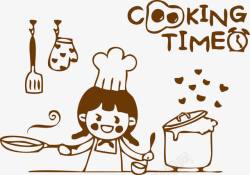 可爱卡通女厨师做饭素材