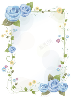 唯美蓝色玫瑰花边信纸海报背景矢量图背景