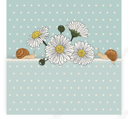 手绘菊花和蜗牛婚礼海报矢量背景图背景