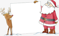 手绘的水彩圣诞老人和驯鹿矢量图素材