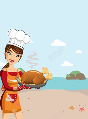 女厨师卡通海报背景矢量图背景