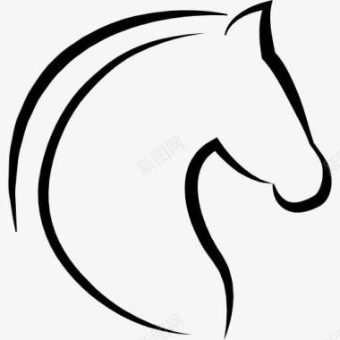 马的头和头发的轮廓图标图标