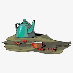 绿色茶壶喝茶矢量图素材