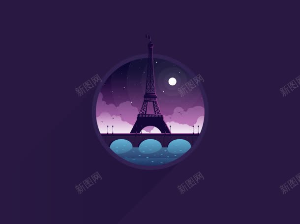 铁塔喝水圆形紫色海报背景png免抠素材_88icon https://88icon.com 圆形 海报 紫色 背景 铁塔