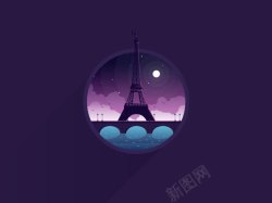 铁塔喝水圆形紫色海报背景素材