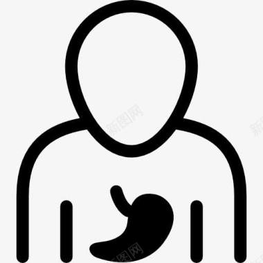男性轮廓与胃剪影图标图标