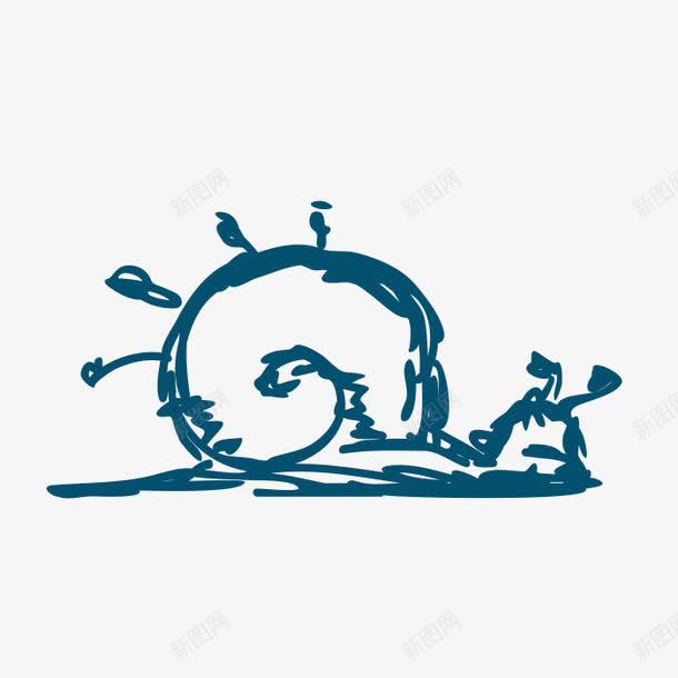 手绘蜗牛png免抠素材_88icon https://88icon.com 一只 卡通 手绘 简图 简笔 素描 线条 蓝色 蜗牛