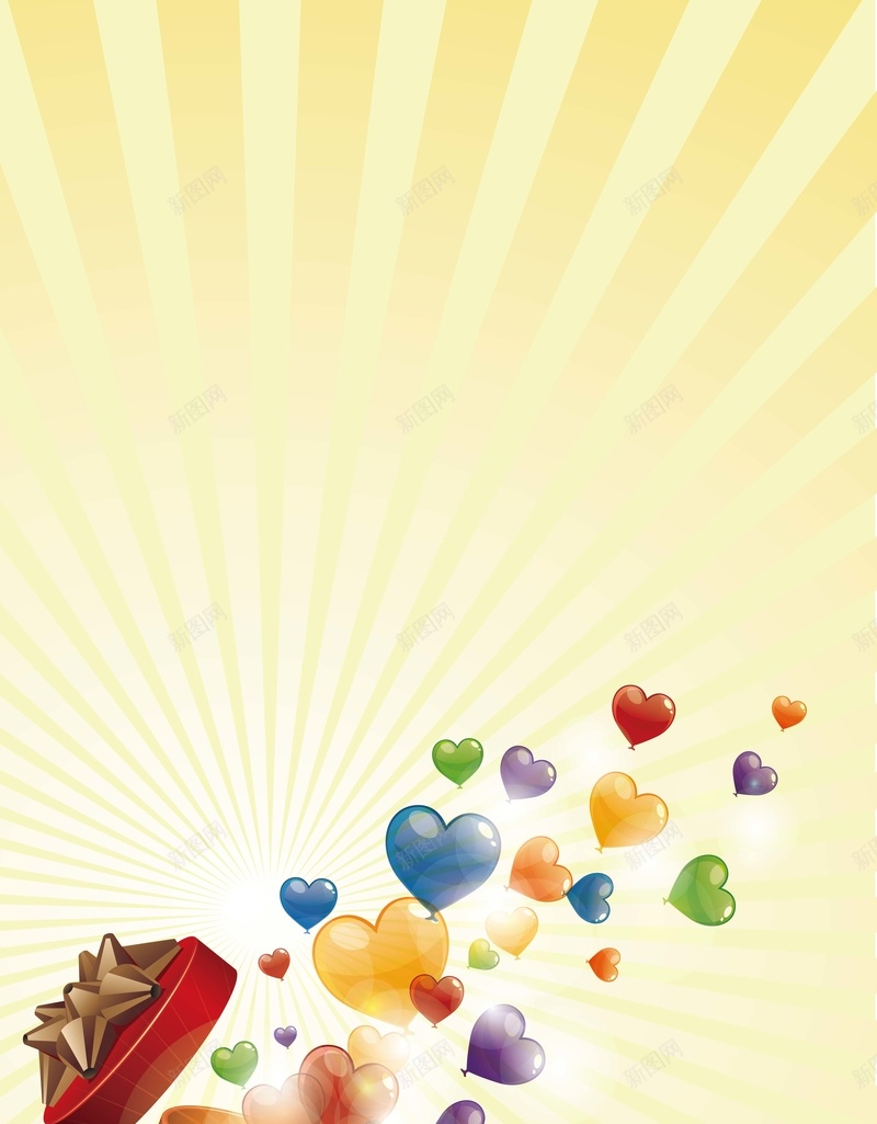 黄色光晕下的彩色爱心背景矢量图ai设计背景_88icon https://88icon.com 海报 温暖 爱心 纹理 背景 质感 黄色 矢量图