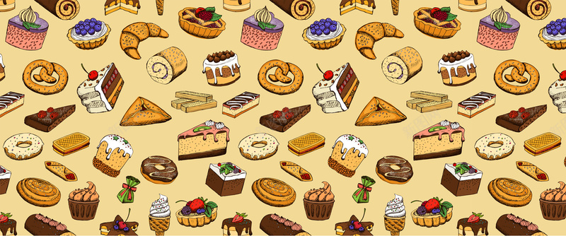 零食甜点卡通背景jpg设计背景_88icon https://88icon.com banner 卡通 扁平 手绘 甜点 背景 蛋糕 零食 面包
