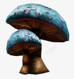 蓝色可爱童话蘑菇素材