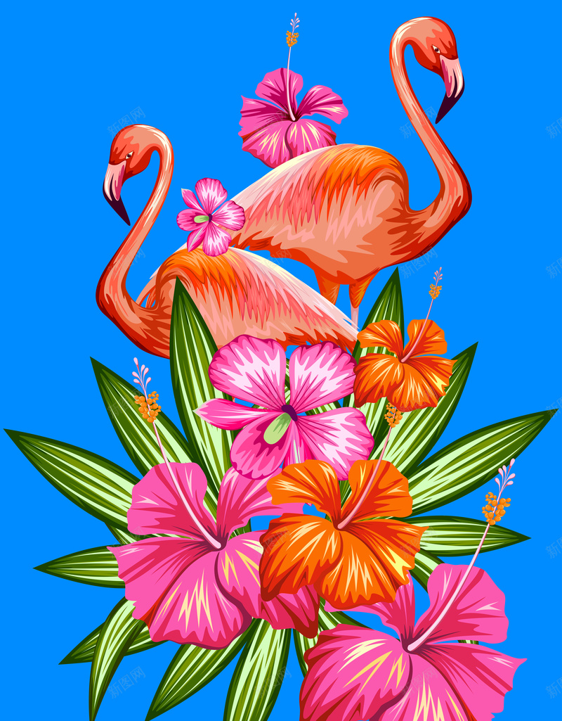 文艺清新火烈鸟背景矢量图ai设计背景_88icon https://88icon.com 小清新 手绘 文艺 海报 火烈鸟 火焰鸟 矢量图 简约 花卉 蓝色