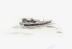 水墨画渔船手绘插画素材