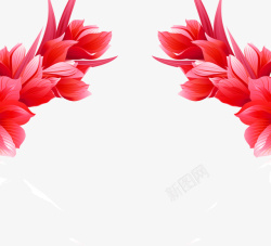 双枝红色花双边装饰素材