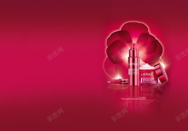 红色花朵化妆品海报jpg设计背景_88icon https://88icon.com 化妆品 海报 红色 花朵