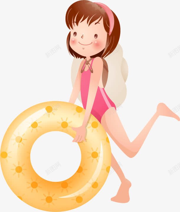 海边的女孩png免抠素材_88icon https://88icon.com 可爱 女孩 海边的女孩 游泳圈