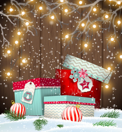 浪漫彩灯冬季圣诞节彩灯大礼盒背景矢量图高清图片