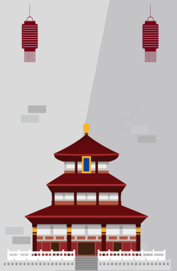 中式建筑平面宣传海报背景矢量图背景