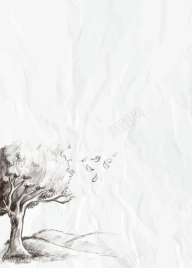 矢量纸张皱纹素描树木背景背景
