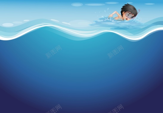 矢量卡通儿童画游泳背景背景