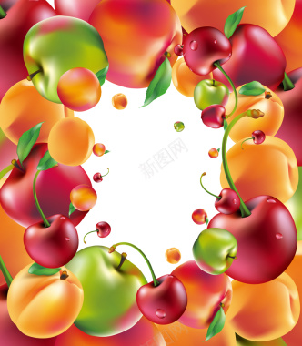 卡通水果苹果边框海报背景矢量图背景