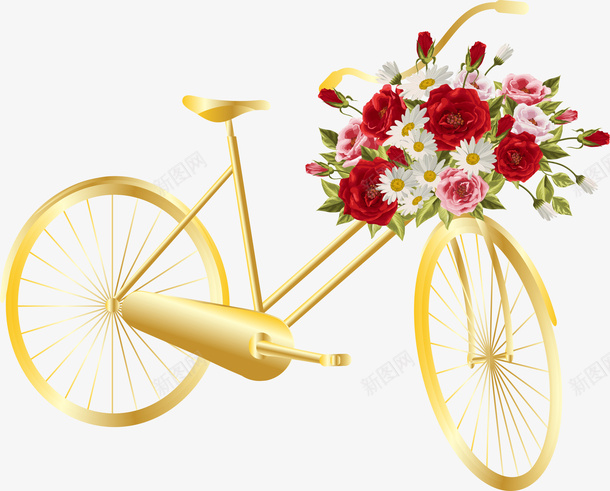 金色简约花朵自行车装饰图案png免抠素材_88icon https://88icon.com 免抠PNG 简约 自行车 花朵 装饰图案 金色