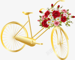 金色简约花朵自行车装饰图案素材
