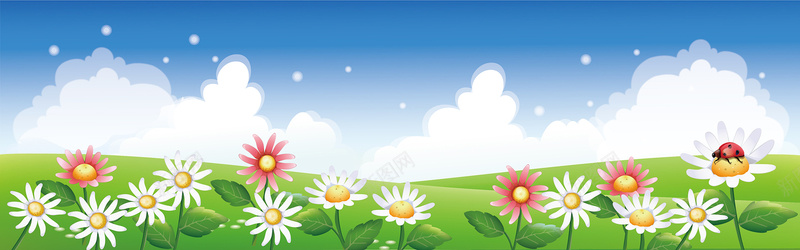 春天郊外花朵banner矢量图ai设计背景_88icon https://88icon.com 卡通 手绘 春天 海报banner 白云 童趣 花朵 草地 蓝天 郊外 矢量图