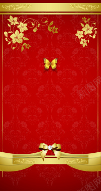 金色花纹蝴蝶红底背景矢量图背景