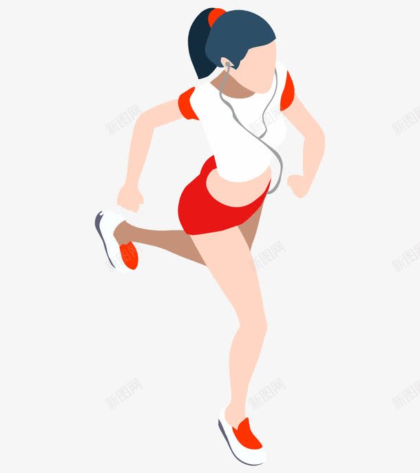 卡通手绘戴耳机跑步美女png免抠素材_88icon https://88icon.com 戴耳机的美女 跑步的美女