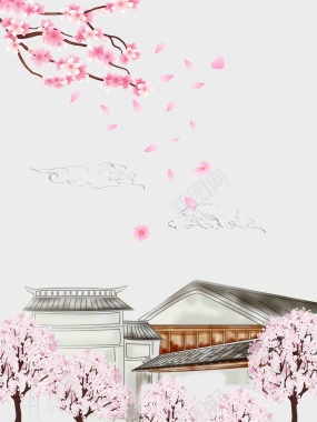 樱花节中国风手绘海报背景模板背景