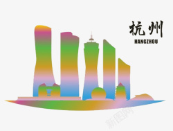彩色自创手绘旅游杭州地标图素材