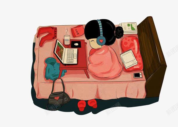 卡通小女孩卧室休息睡觉png免抠素材_88icon https://88icon.com 卡通 小女孩 睡觉的人 马卡龙