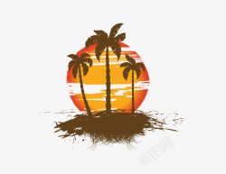 落日椰子树背景装饰素材