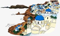 爱琴海创意手绘扁平爱琴海场景高清图片