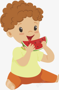吃西瓜的小孩卡通小孩子吃西瓜高清图片