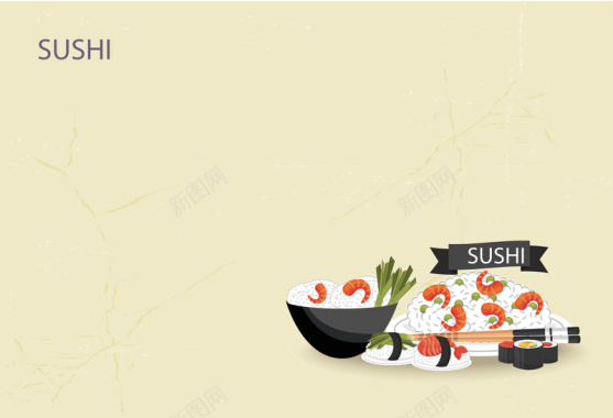 日式鲜虾沙律鸡蛋寿司海报背景矢量图背景