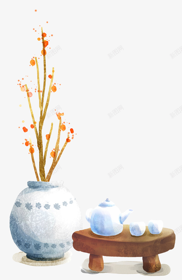 茶与花psd免抠素材_88icon https://88icon.com 花 花瓶 茶壶