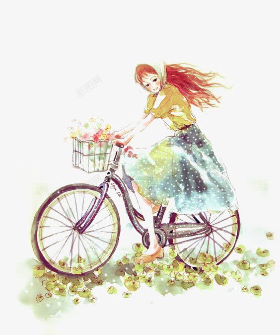 骑自行车的女孩png免抠素材_88icon https://88icon.com 卡通 彩色脚踏车 手绘 插画 脚踏车 自行车 郊游